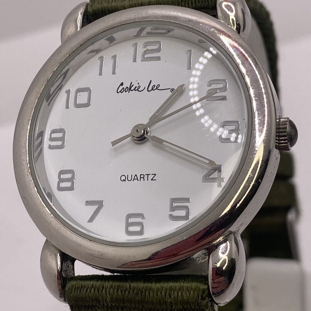 Womens Cookie Lee Army Green Silver Watch New Battery